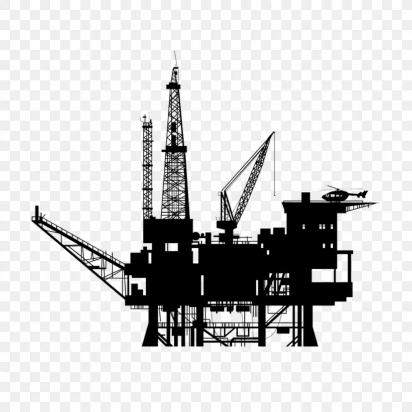 Oil Platform Drilling Rig Vector Graphics Petroleum Clip Art, PNG, 1024x1024px, Oil Platform, Black And White, Derrick, Drilling Rig, Industry Download Free