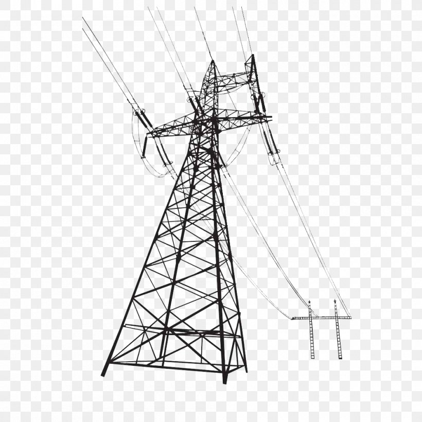 Overhead Power Line Transmission Tower Royalty-free Clip Art, PNG, 1000x1000px, Overhead Power Line, Antenna Accessory, Black And White, Electric Power, Electric Power Transmission Download Free