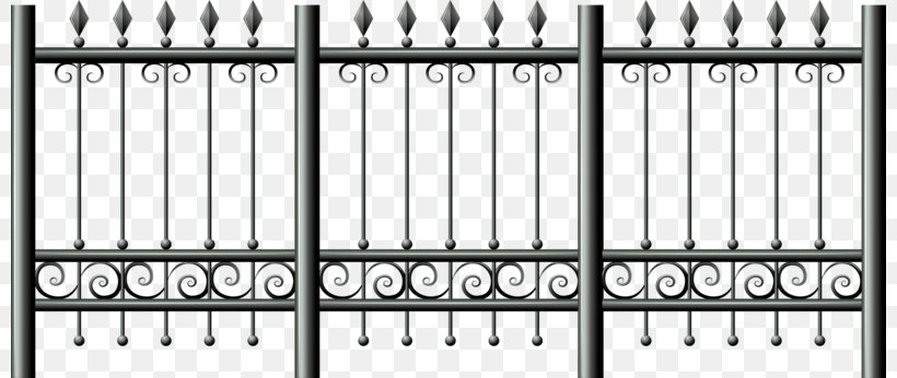 Picket Fence Iron Railing Clip Art, PNG, 800x346px, Fence, Black And White, Chainlink Fencing, Garden, Gate Download Free