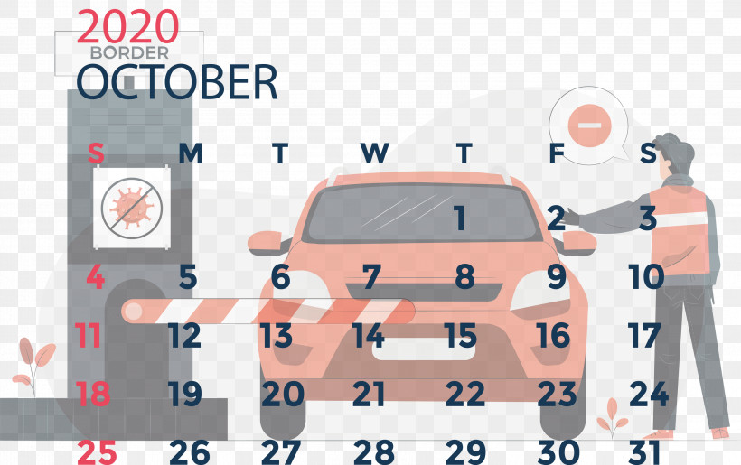 October 2020 Calendar October 2020 Printable Calendar, PNG, 2999x1886px, October 2020 Calendar, Area, Cartoon, Line, Meter Download Free