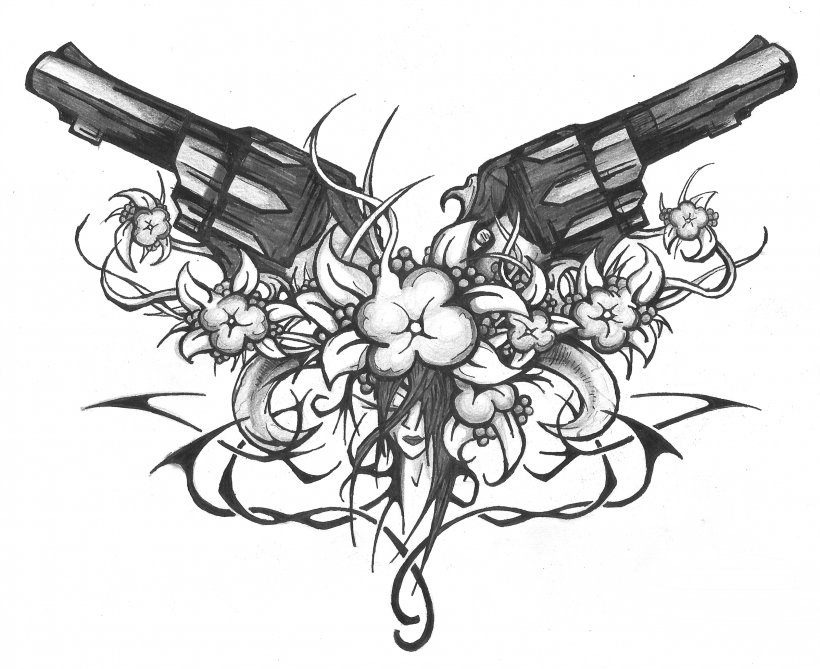 Sleeve Tattoo Firearm Pistol Tattoo Machine, PNG, 2395x1955px, Tattoo, Artwork, Black And White, Drawing, Firearm Download Free