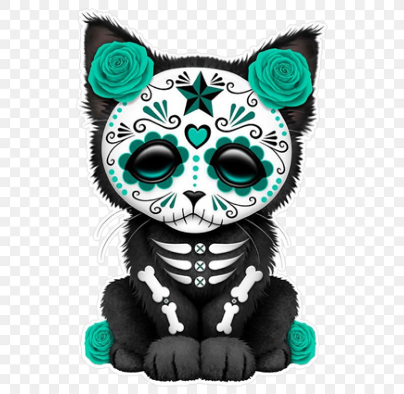 Calavera Kitten Cat Day Of The Dead Skull, PNG, 800x800px, Calavera, Black Cat, Cat, Cuteness, Day Of The Dead Download Free