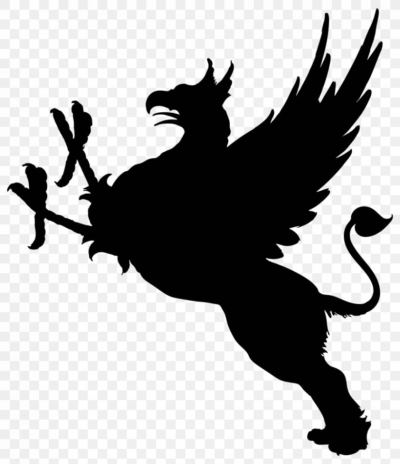 Griffin Silhouette Clip Art, PNG, 862x1000px, Griffin, Animali Araldici, Beak, Bird, Black And White Download Free