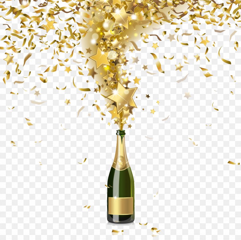 Champagne Bottle Confetti Illustration, PNG, 1024x1021px, Champagne, Alcoholic Drink, Bottle, Champagne Glass, Confetti Download Free