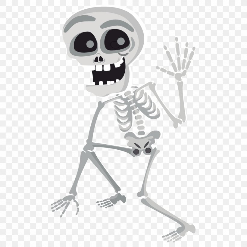 Human Skeleton Halloween Clip Art, PNG, 1000x1000px, Human Skeleton, Black And White, Bone, Drawing, Halloween Download Free