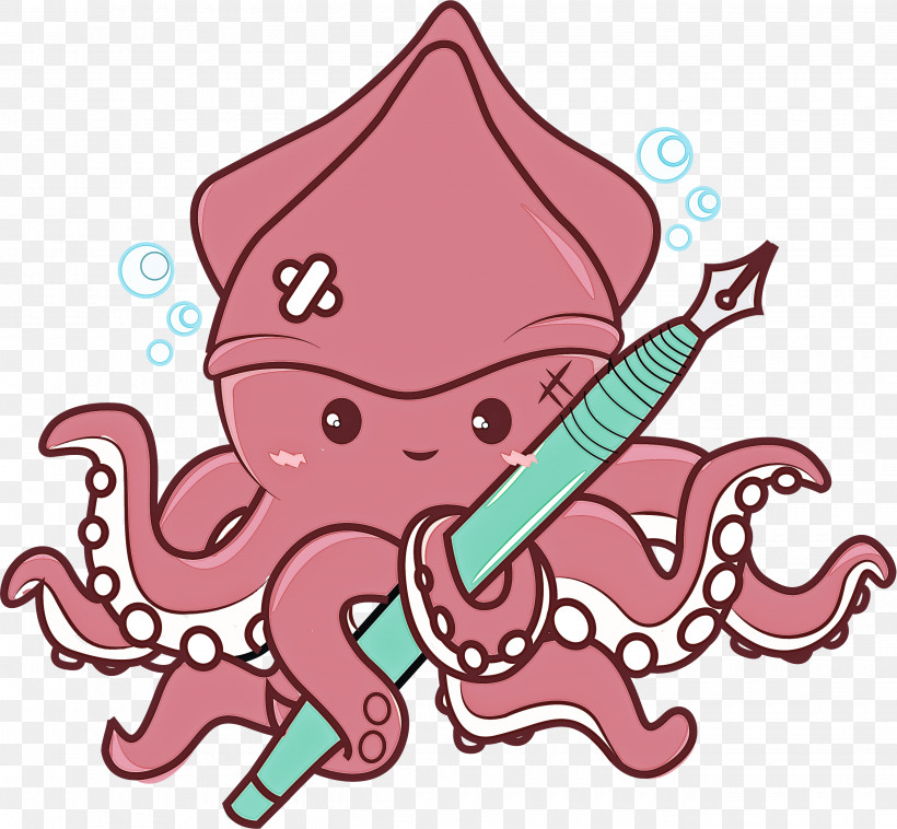 Octopus Pink Cartoon Giant Pacific Octopus Line, PNG, 2680x2480px, Octopus, Cartoon, Giant Pacific Octopus, Line, Pink Download Free