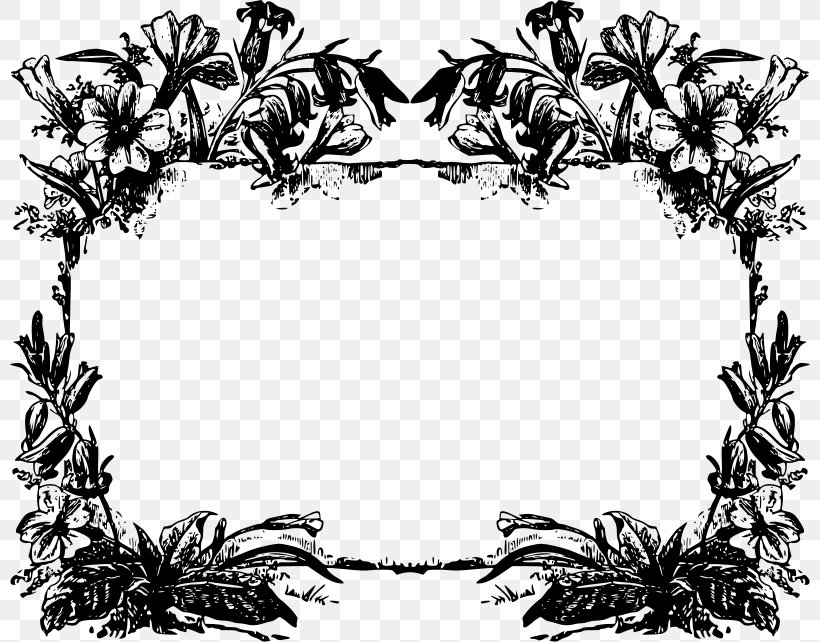 Black And White Picture Frames Clip Art, PNG, 800x642px, Black And White, Branch, Drawing, Flora, Flower Download Free