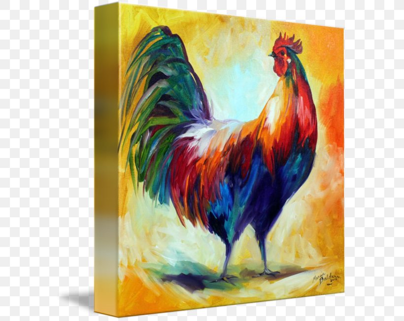 Rooster Chicken Oil Painting Acrylic Paint, PNG, 593x650px, Rooster, Acrylic Paint, Art, Beak, Bird Download Free