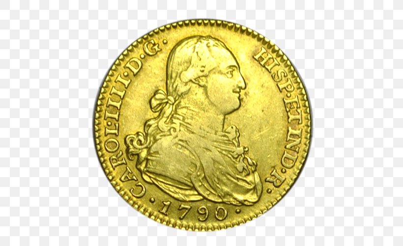 Gold Coin Gold Coin Calle Escudo De Oro Silver, PNG, 500x500px, Coin, Charles Iii Of Spain, Charles Iv Of Spain, Coat Of Arms Of Madrid, Currency Download Free