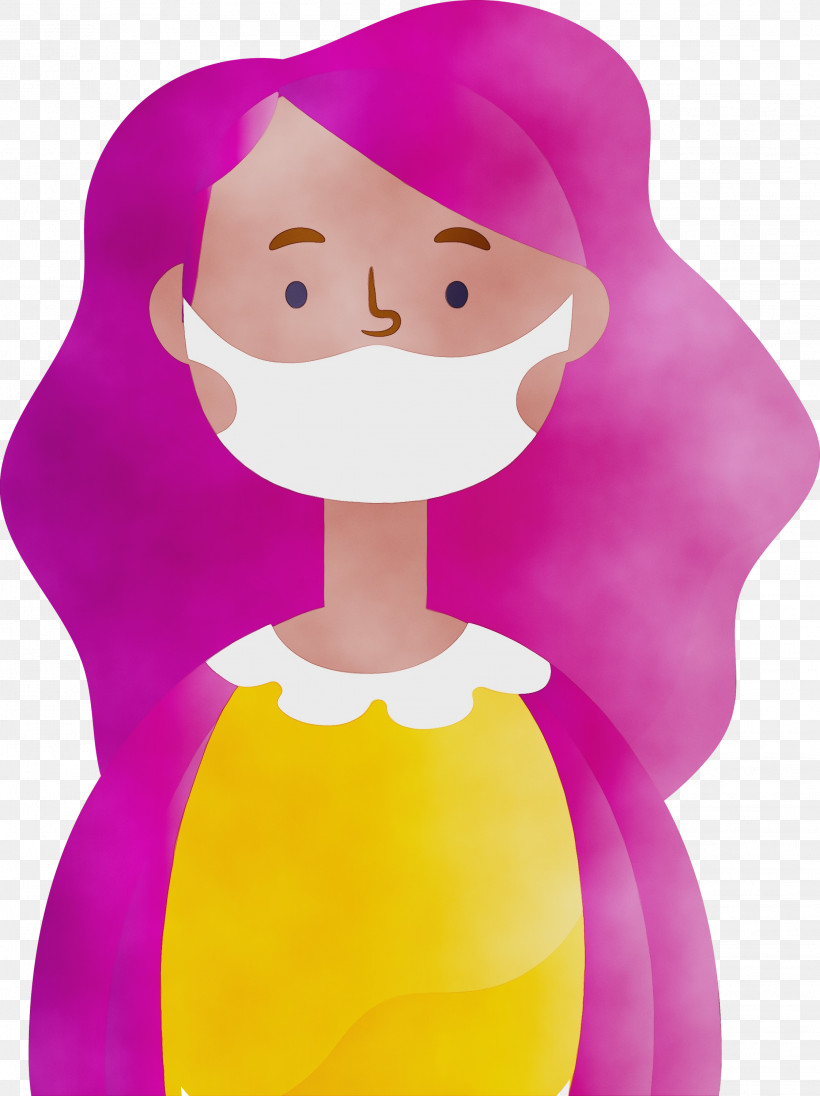 Cartoon Violet Pink Purple Magenta, PNG, 2243x3000px, Wearing Mask, Animation, Cartoon, Corona, Coronavirus Download Free