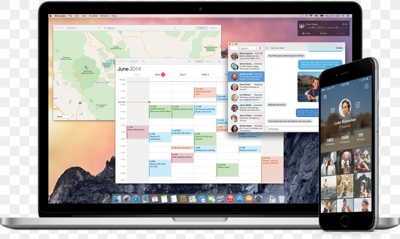 OS X Yosemite Apple Worldwide Developers Conference MacBook Pro MacOS, PNG, 2000x1200px, Os X Yosemite, Airdrop, Apple, Calendar, Communication Download Free