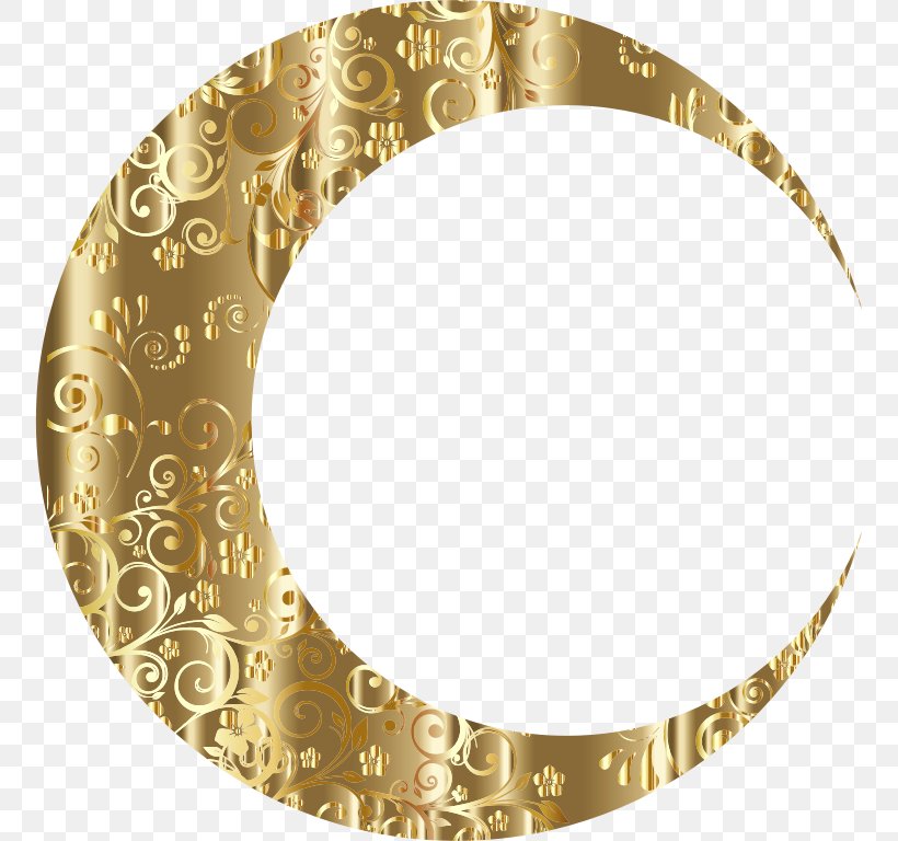 Gold Lunar Phase Moon Clip Art, PNG, 756x768px, Gold, Brass, Crescent, Floral Design, Flower Download Free