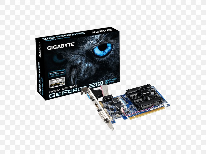 Graphics Cards & Video Adapters NVIDIA GeForce 210 PCI Express DDR3 SDRAM, PNG, 1500x1125px, Graphics Cards Video Adapters, Cable, Computer, Computer Component, Computer Hardware Download Free