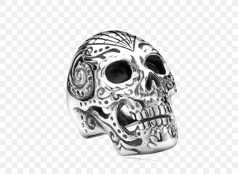 Ring Stainless Steel Silver Skull, PNG, 600x600px, Ring, Body Jewelry, Bone, Bracelet, Flower Download Free
