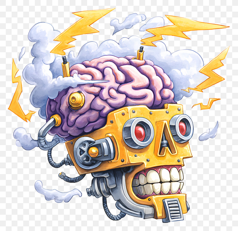 Robotic Brain - Robot Brain With Lightning Bolts PNG