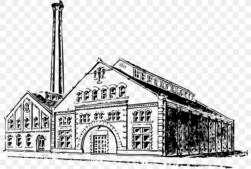 Factory Building Clip Art, PNG, 800x552px, Factory, Architecture, Black And White, Building, Drawing Download Free