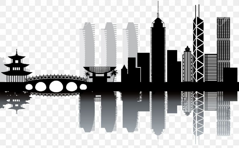 Hong Kong Skyline Silhouette, PNG, 1300x807px, Hong Kong, Black And White, City, Cityscape, Drawing Download Free