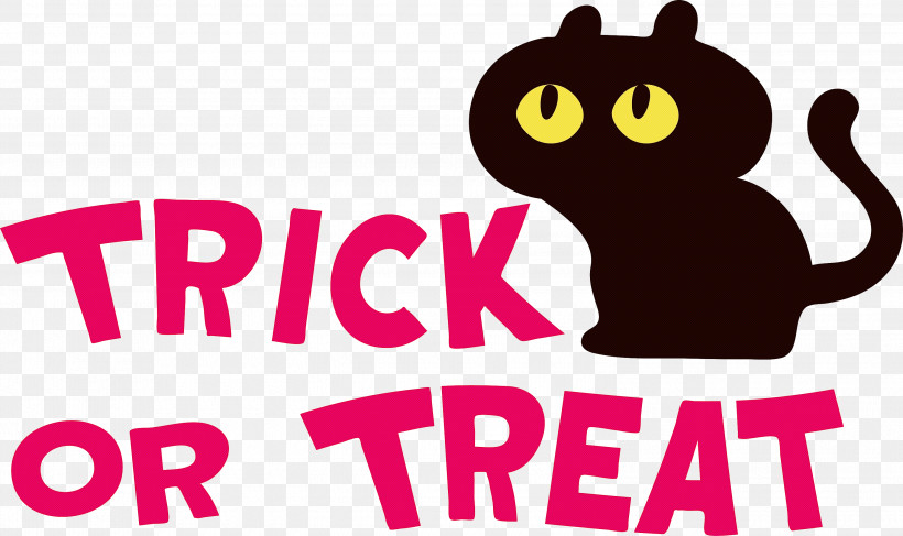 TRICK OR TREAT Halloween, PNG, 3000x1785px, Trick Or Treat, Behavior, Cartoon, Cat, Catlike Download Free