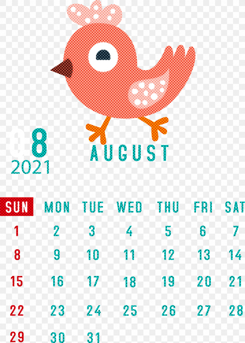August 2021 Calendar August Calendar 2021 Calendar, PNG, 2147x2999px, 2021 Calendar, Beak, Biology, Calendar System, Line Download Free