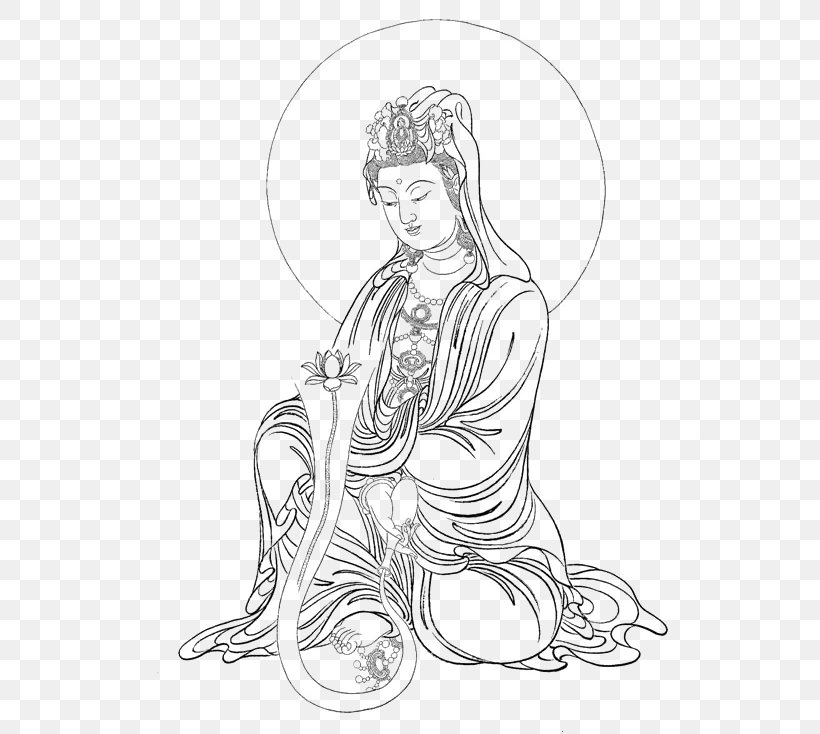 Guanyin Bodhisattva Gongbi Thangka Buddharupa, PNG, 581x734px, Watercolor, Cartoon, Flower, Frame, Heart Download Free