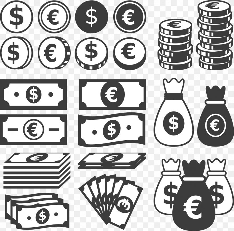 Money Banknote Coin Icon, PNG, 1399x1383px, Money, Area, Bank, Banknote, Black And White Download Free