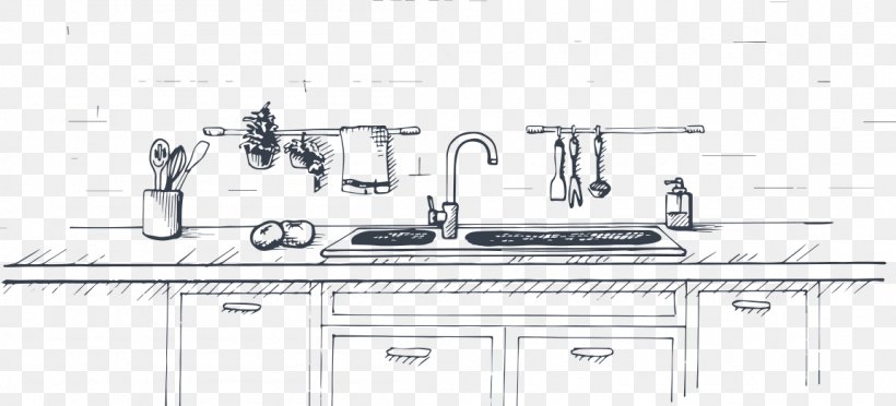 Kitchen Drawing Countertop Sketch, PNG, 1154x524px, Kitchen, Area, Bathroom, Bathroom Accessory, Bathroom Sink Download Free