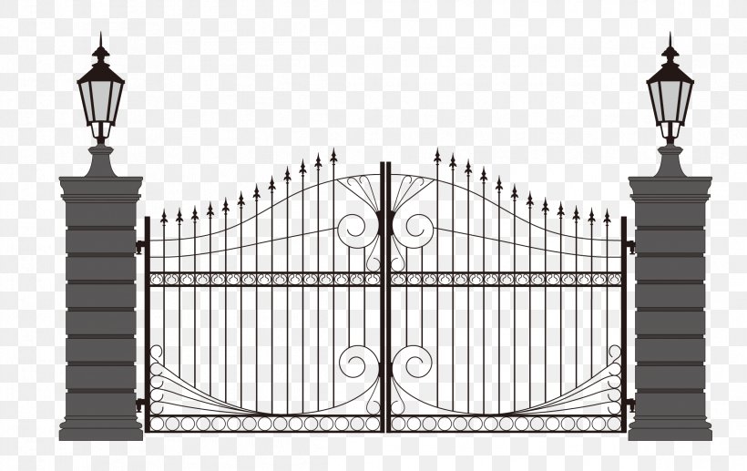 Gate Wrought Iron Clip Art, PNG, 2324x1467px, Gate, Arch, Architecture, Black And White, Door Download Free