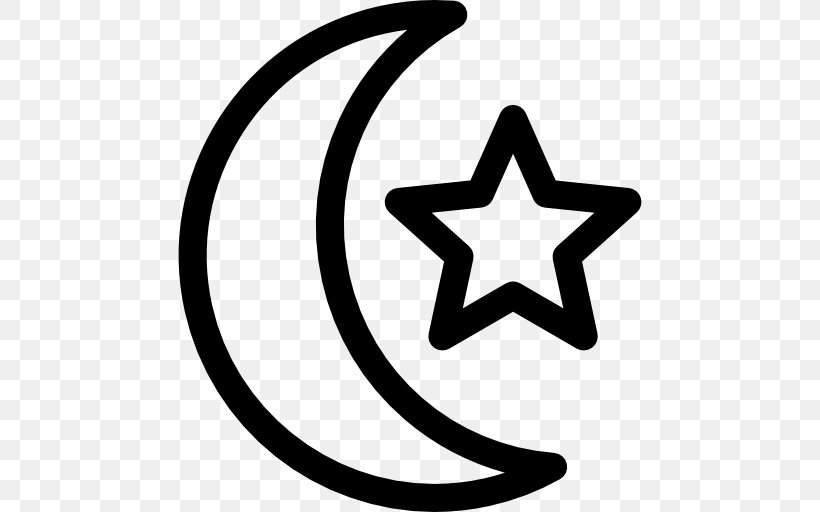 Star And Crescent Moon Lunar Phase Shape Clip Art, PNG, 512x512px, Star And Crescent, Area, Black And White, Crescent, Drawing Download Free