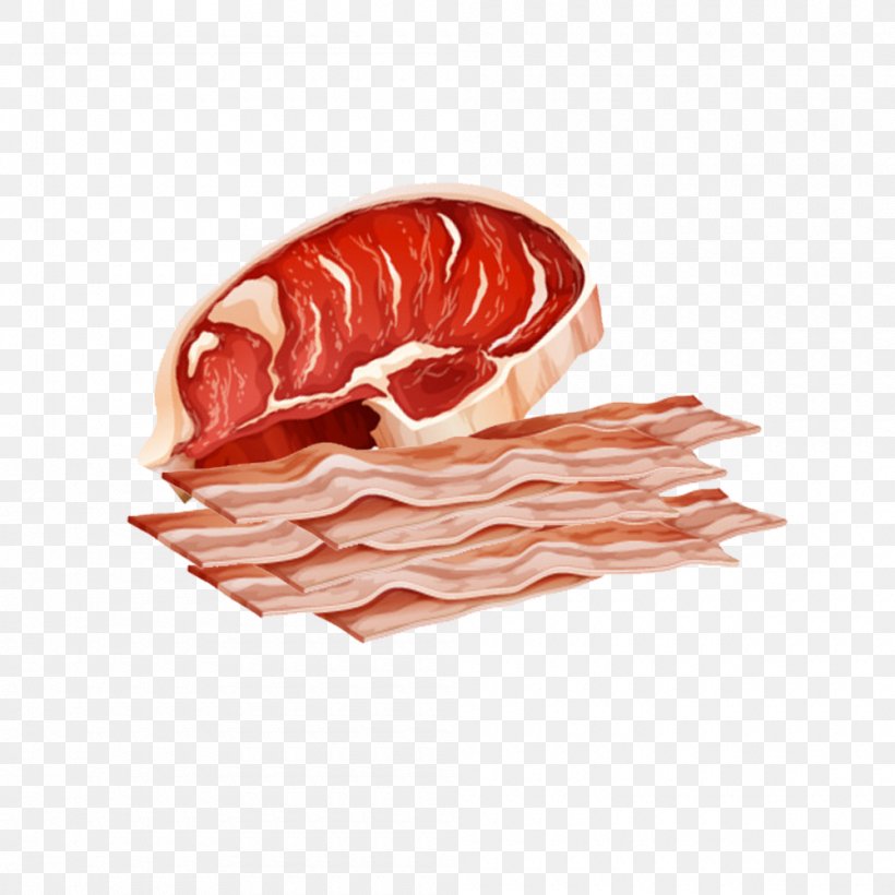 Bacon Prosciutto Domestic Pig Tocino Pork, PNG, 1000x1000px, Watercolor, Cartoon, Flower, Frame, Heart Download Free