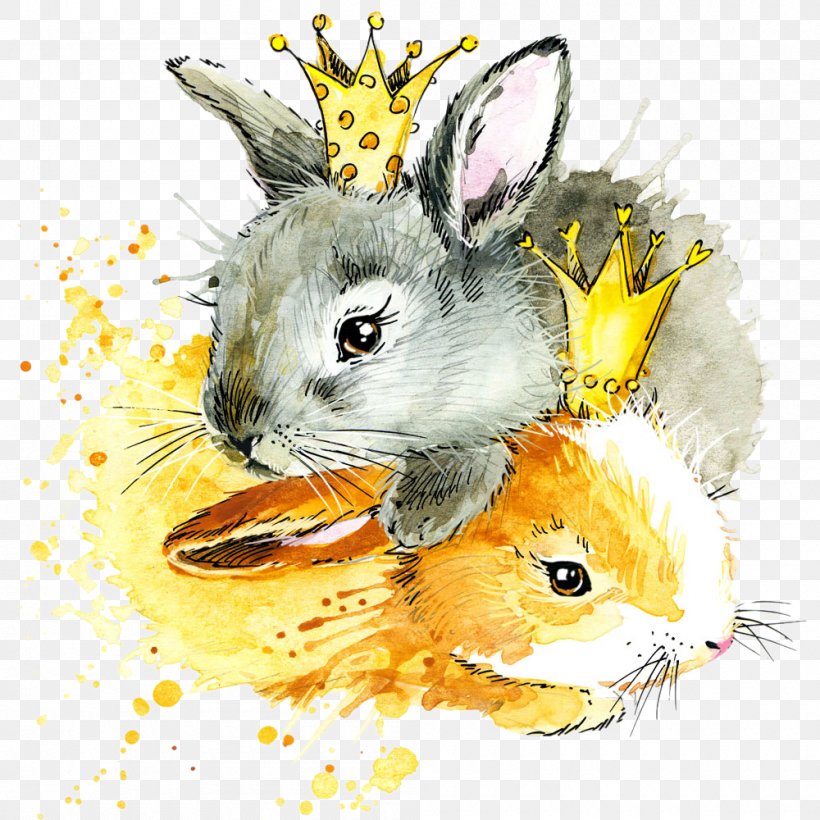 Watercolor Painting Drawing Royalty-free European Rabbit Illustration, PNG, 1000x1000px, Watercolor Painting, Art, Artist Trading Cards, Domestic Rabbit, Drawing Download Free