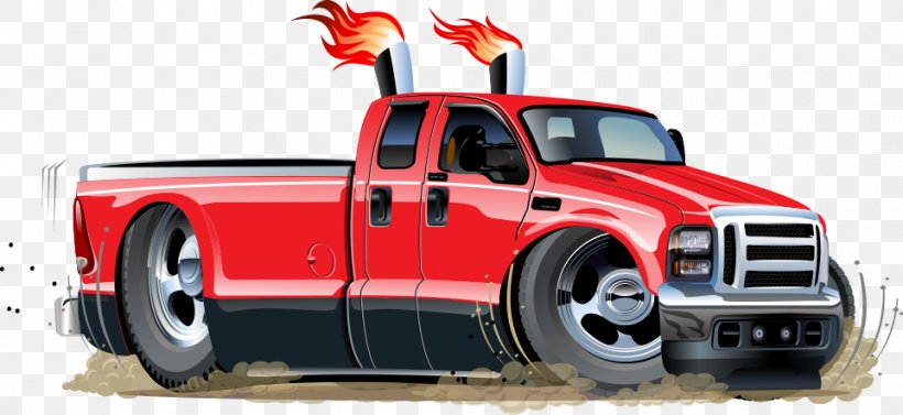 Pickup Truck Caricature Illustration, PNG, 962x443px, Pickup Truck, Automotive Design, Automotive Exterior, Automotive Tire, Automotive Wheel System Download Free
