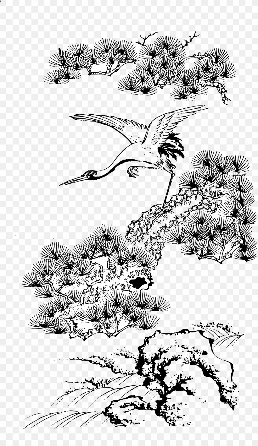 Crane Graphic Design Chinese Painting, PNG, 1563x2708px, Crane, Art, Artwork, Black And White, Branch Download Free
