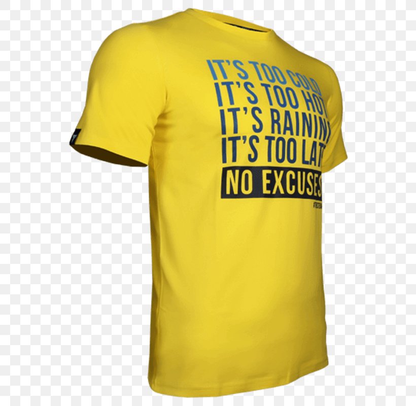Sports Fan Jersey T-shirt Yellow Sleeveless Shirt No Excuses, PNG, 800x800px, Sports Fan Jersey, Active Shirt, Brand, Jersey, No Excuses Download Free