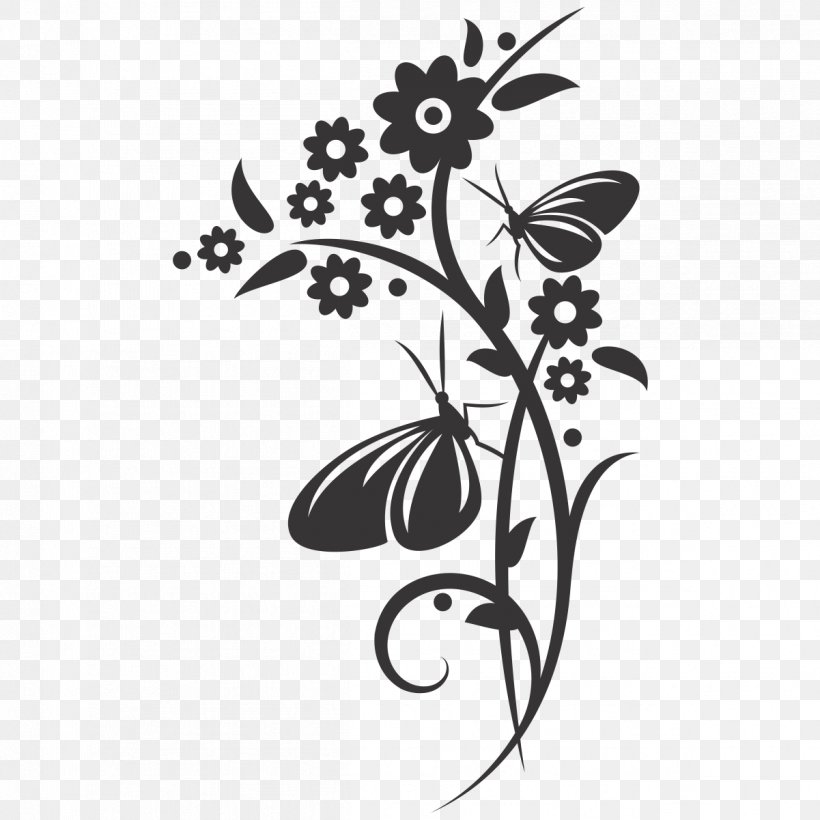 Wall Decal Sticker Paper Printing, PNG, 1201x1201px, Wall Decal, Adhesive, Black And White, Branch, Butterfly Download Free