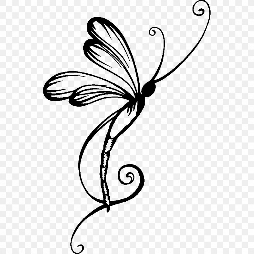 Dragonfly Tattoo Wall Decal, PNG, 1000x1000px, Dragonfly, Area, Art, Artwork, Black And White Download Free