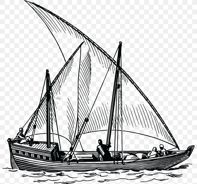 Clip Art Sailing Ship Dhow Sailboat, PNG, 800x765px, Sailing Ship, Baltimore Clipper, Barque, Barquentine, Black And White Download Free