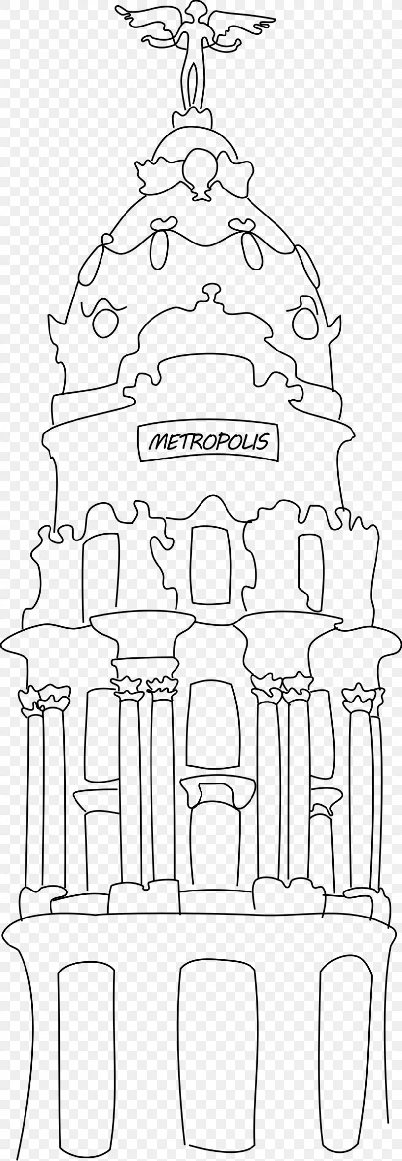 Edificio Metrópolis, Madrid Gran Vía, Madrid Drawing Line Art, PNG, 832x2400px, Drawing, Area, Artwork, Black And White, Idea Download Free