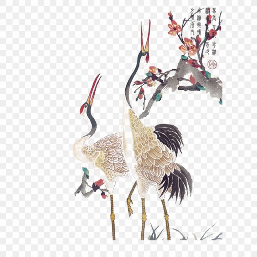 Red-crowned Crane Tattoo, PNG, 3508x3508px, Crane, Art, Beak, Biomechanical Art, Bird Download Free