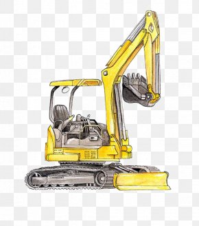 Cartoon Excavator - Excavator Architectural Engineering Heavy Equipment Watercolor Painting Backhoe PNG