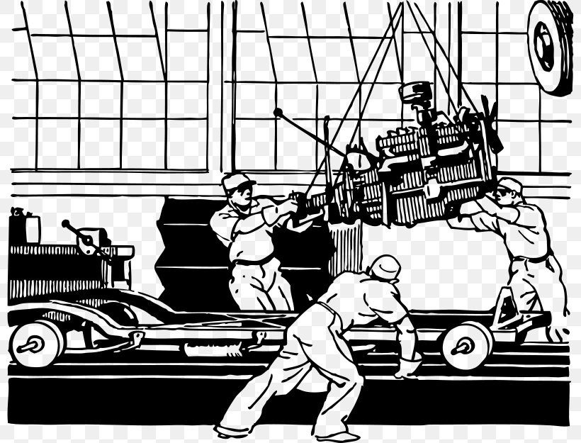 Car Assembly Line Production Line Clip Art, PNG, 800x625px, Car, Assembly Line, Automotive Design, Black And White, Cartoon Download Free