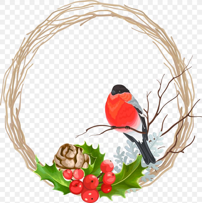 Christmas Wreath Garland, PNG, 1640x1651px, Flower, Beak, Bird, Branch, Cardinal Download Free