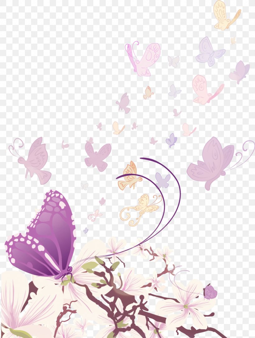 Butterfly Euclidean Vector Flower Illustration, PNG, 846x1120px, Butterfly, Blossom, Branch, Butterflies And Moths, Can Stock Photo Download Free