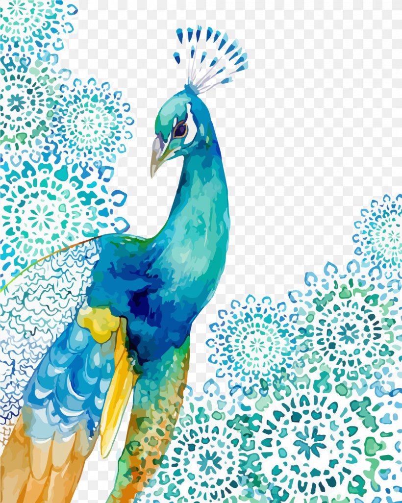Peafowl Watercolor Painting Drawing Feather, PNG, 1146x1434px, Peafowl, Art, Beak, Bird, Blue Download Free