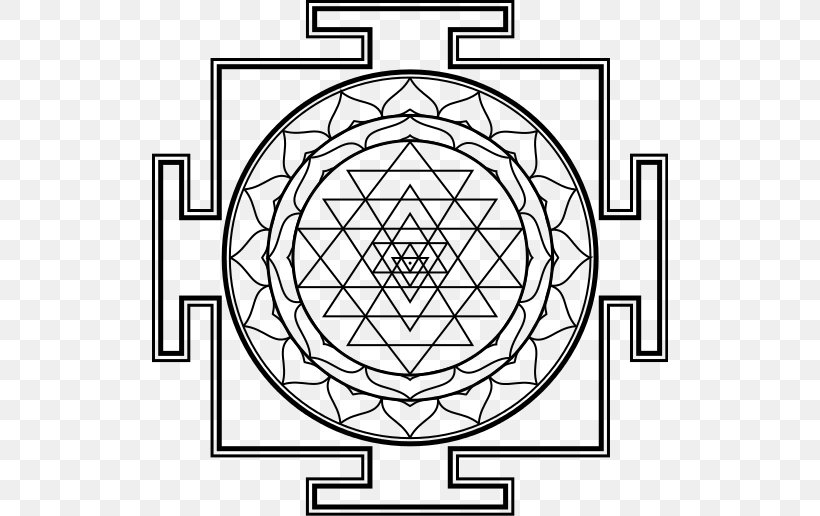 Sri Yantra Mandala Coloring Book, PNG, 516x516px, Sri Yantra, Area, Art Of Living, Black And White, Chakra Download Free