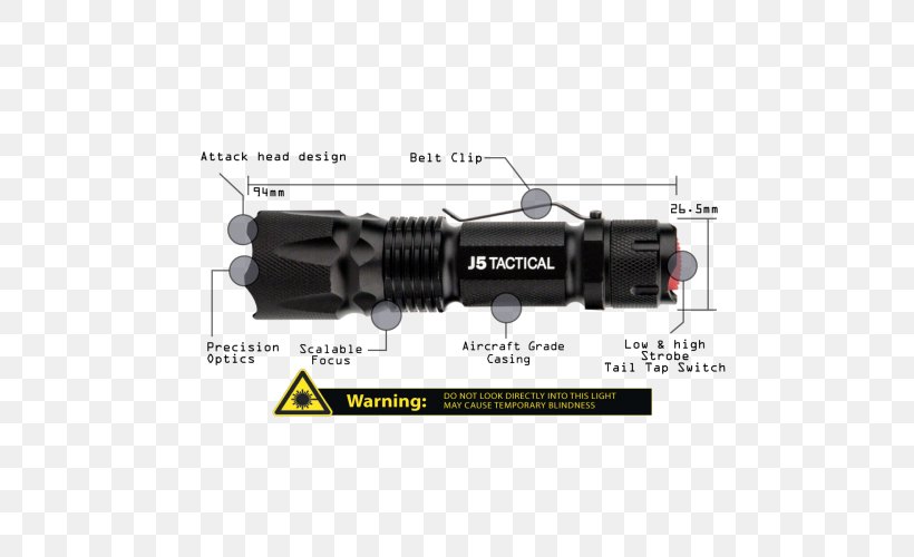 Flashlight Tactical Light J5 Tactical V1 Pro Everyday Carry J5 Tactical V2, PNG, 500x500px, Flashlight, Everyday Carry, Firearm, Fluorescent Lamp, Gun Download Free