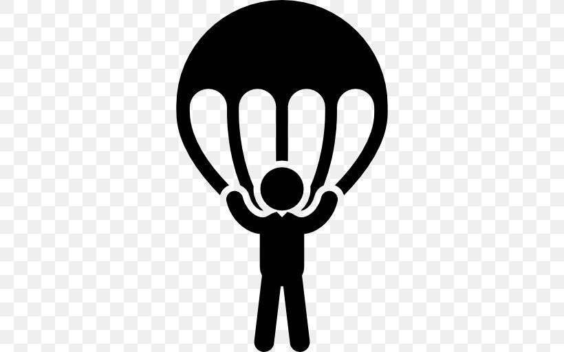 Parachuting Parachute Paratrooper, PNG, 512x512px, Parachuting, Black And White, Finger, Flat Design, Hand Download Free