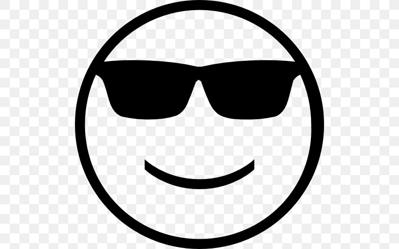 Sunglasses Smiley Emoticon, PNG, 512x512px, Sunglasses, Black And White, Emoji, Emoticon, Emotion Download Free