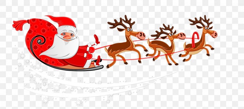 Santa Claus, PNG, 2169x972px, Watercolor, Christmas Eve, Deer, Fawn, Paint Download Free