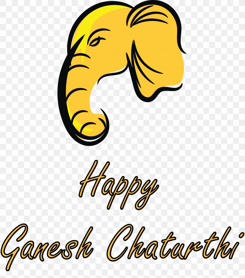 Logo Cartoon Yellow Line Happiness, PNG, 2649x2999px, Ganesh Chaturthi, Biology, Cartoon, Ganesh, Happiness Download Free