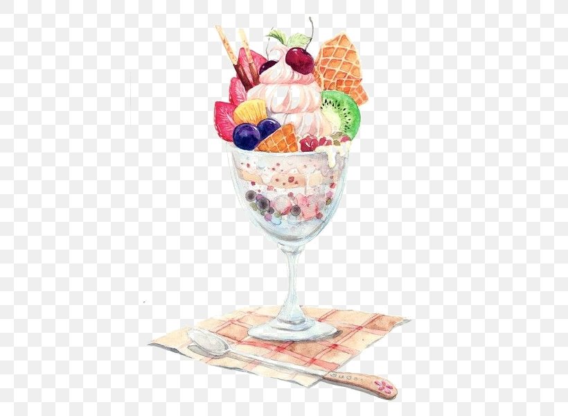 Parfait Ice Cream Watercolor Painting Dessert Drawing, PNG, 443x600px, Parfait, Art, Cake, Cream, Dairy Product Download Free